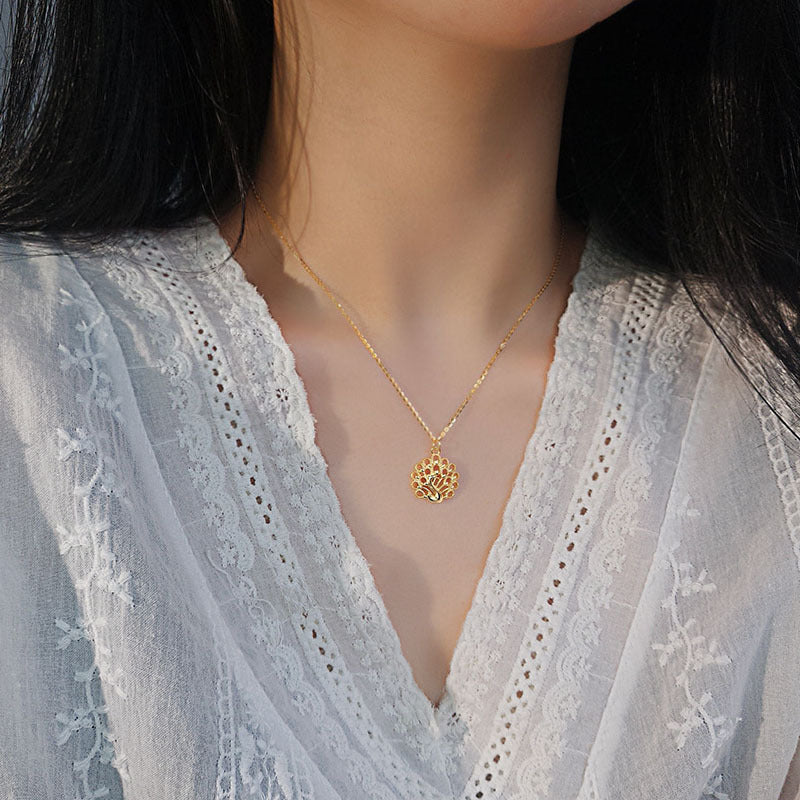 S925 sterling silver peacock open screen hollow necklace