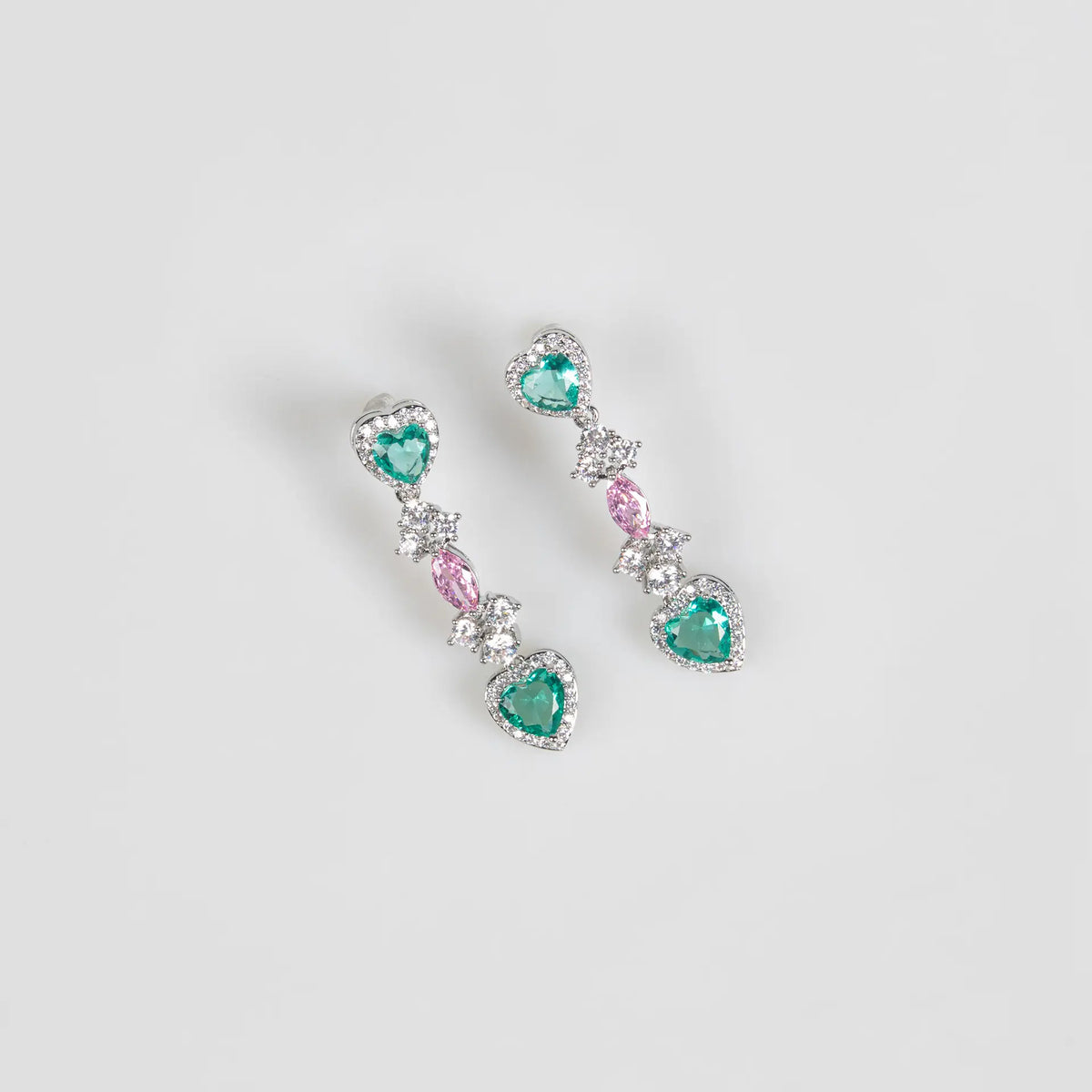 Luxury Emerald Pink Crystal Necklace and Earrings Jewelry Set