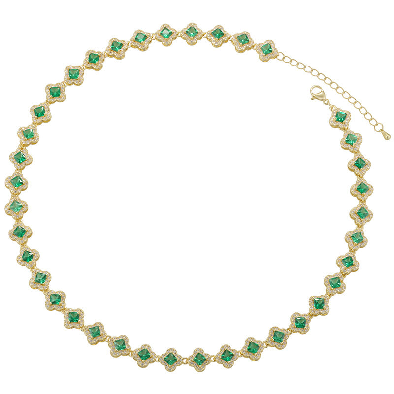 Light Luxury Copper with Colored Diamonds Lucky Clover Necklace