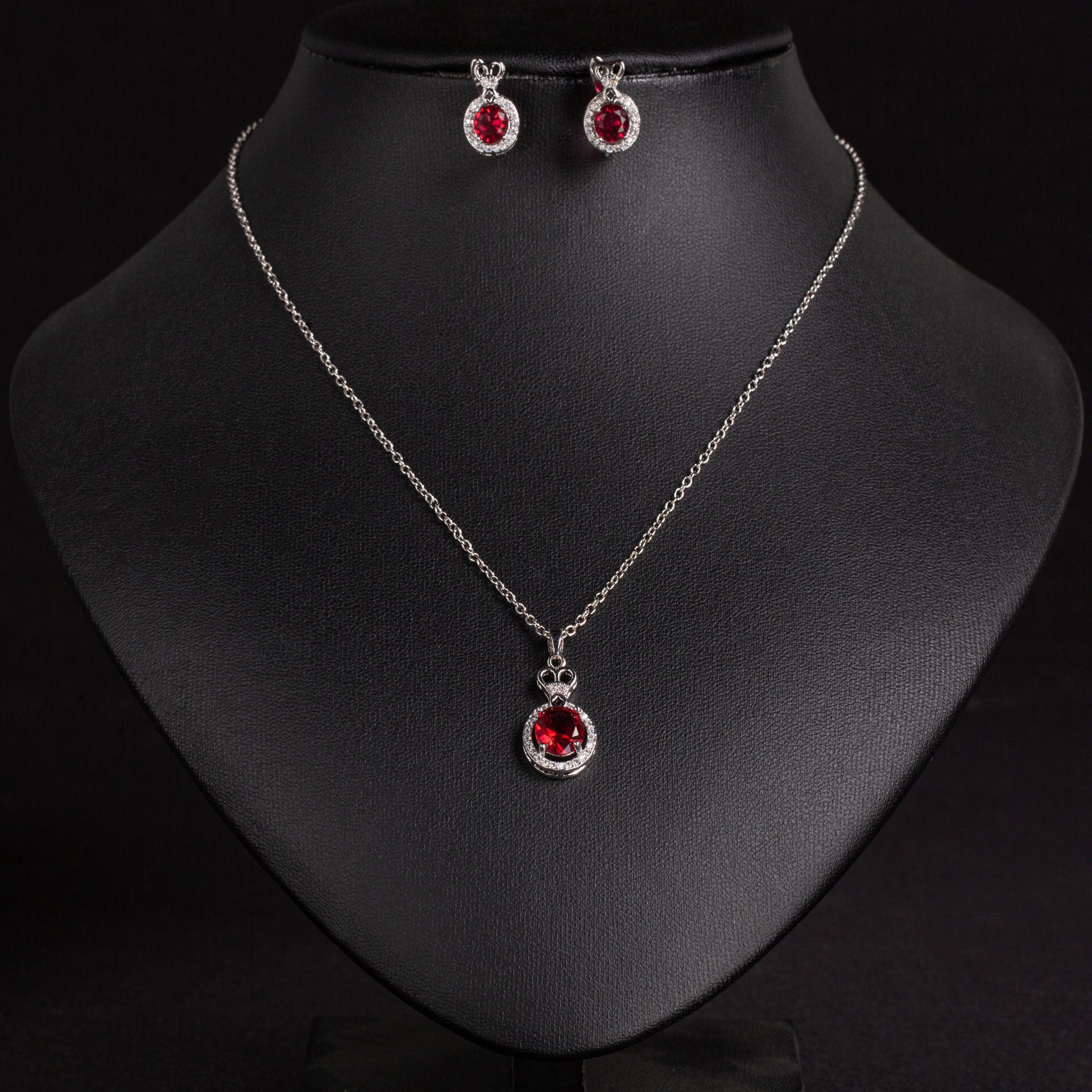 Luxury Ruby Red Crystal Crown Jewelry Set – Necklace Earrings Set for Women