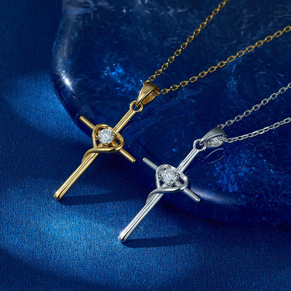 SS925 Sterling Silver Fashion Mozambican Diamond Cross Necklace