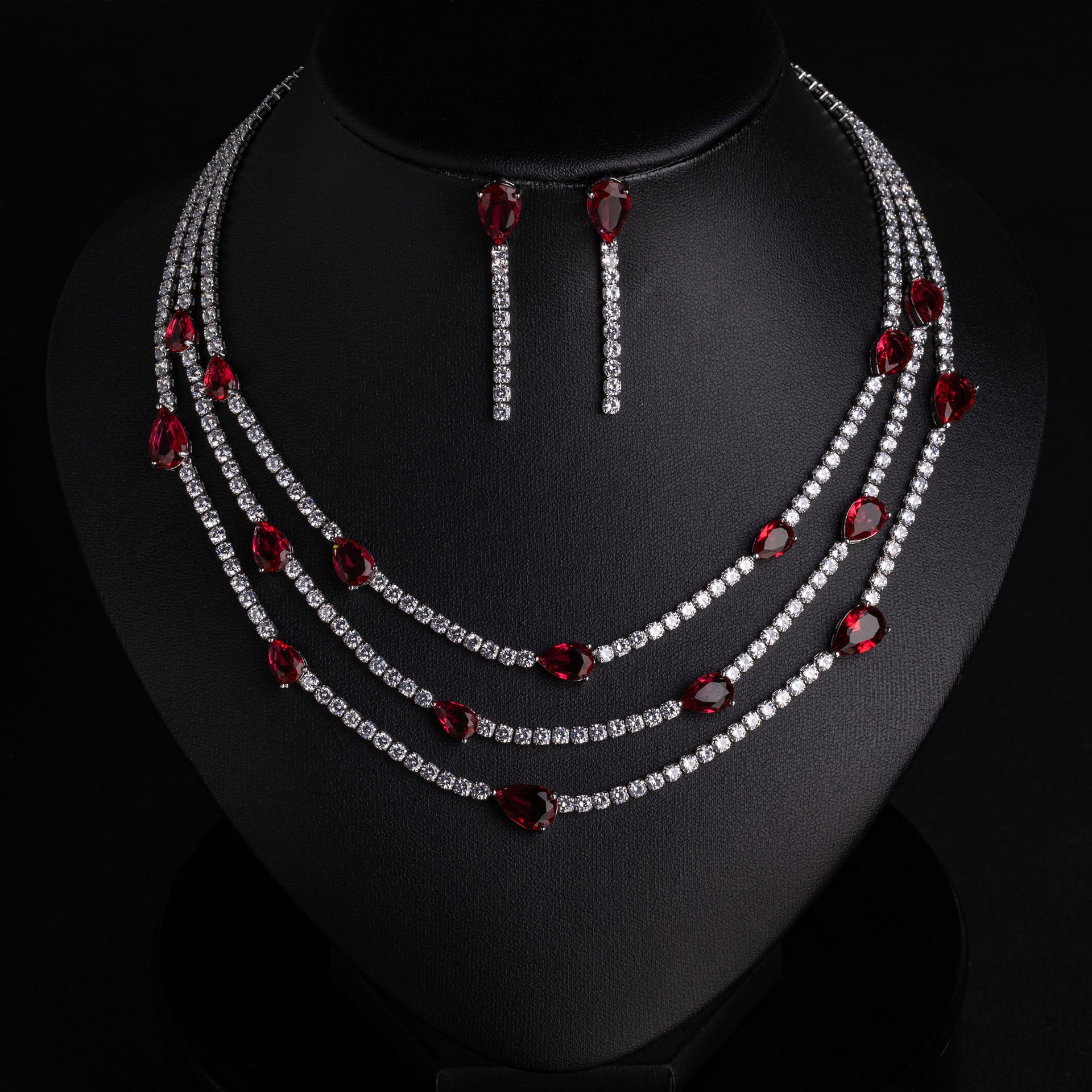 Luxury Multilayer Crystal Necklace Set with Pink Purple Yellow Teardrop Stones – Statement Jewelry for Women