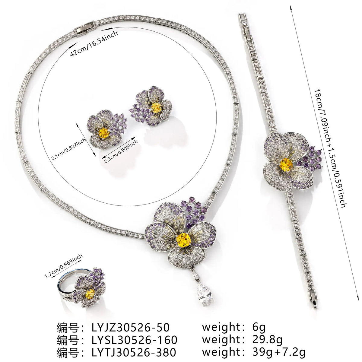 Luxury White Crystal Floral Jewelry Set – Elegant Statement Necklace Earrings