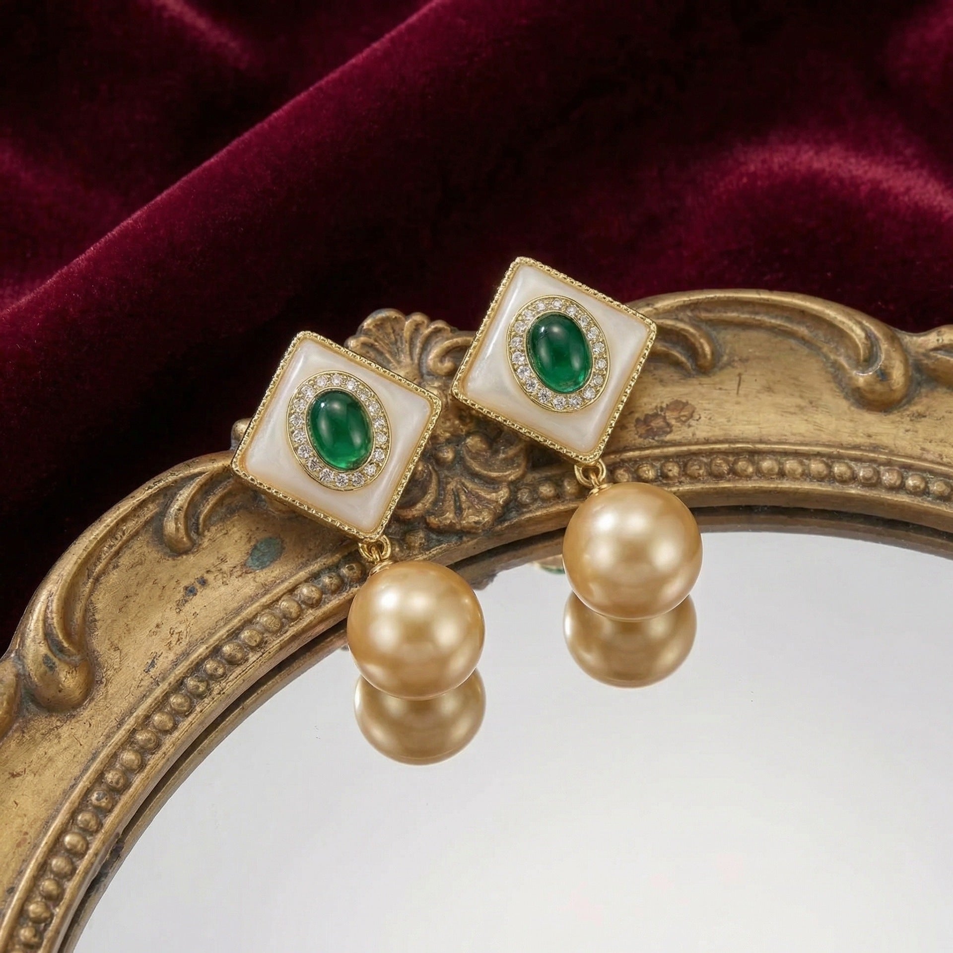 Vintage court style square fritillary pearl earrings