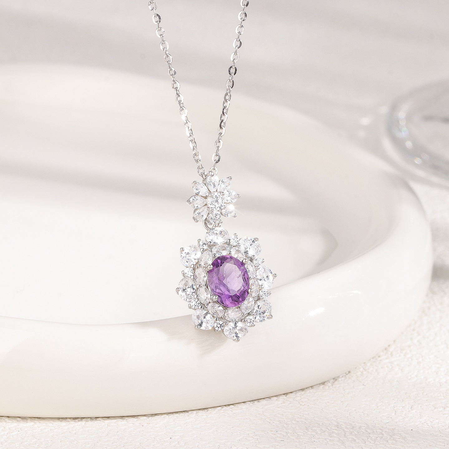 S925 Sterling Silver Natural Amethyst Necklace