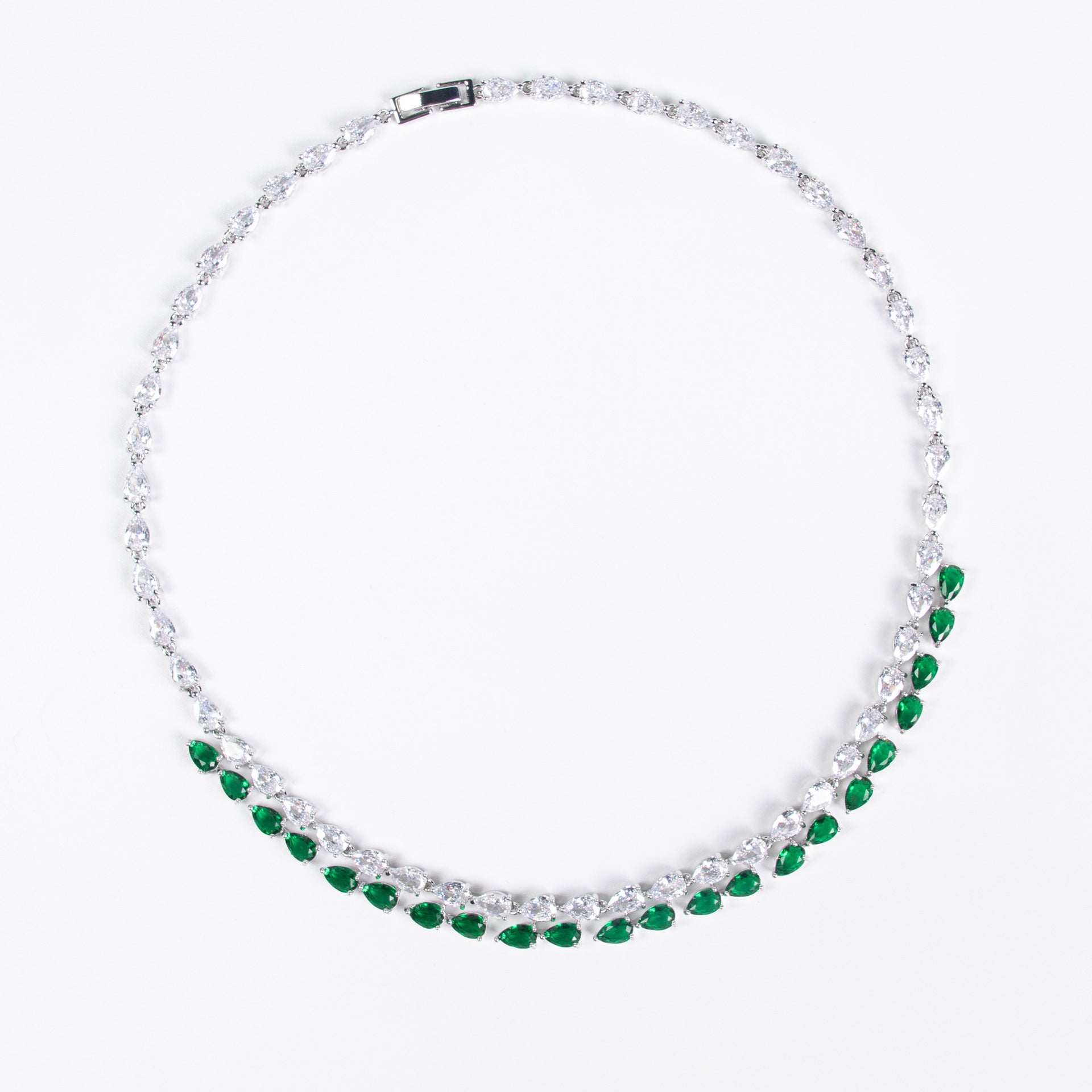 Emerald Green Teardrop Jewelry Set – Elegant Crystal Necklace Earrings