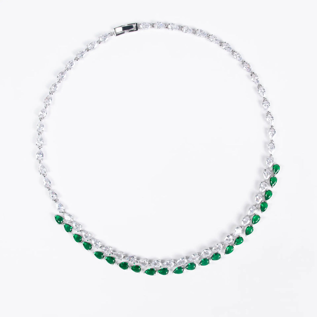 Emerald Green Teardrop Jewelry Set – Elegant Crystal Necklace Earrings