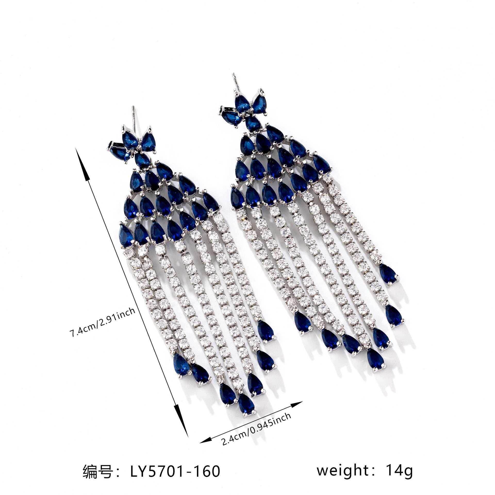 Boucles d'oreilles pendantes saphir bleu glamour pour événements formels
