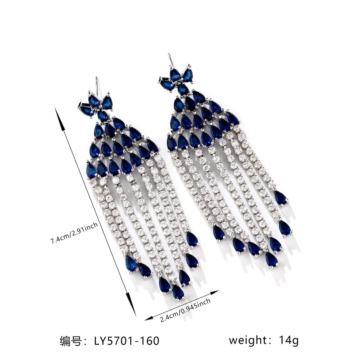 Boucles d'oreilles pendantes saphir bleu glamour pour événements formels