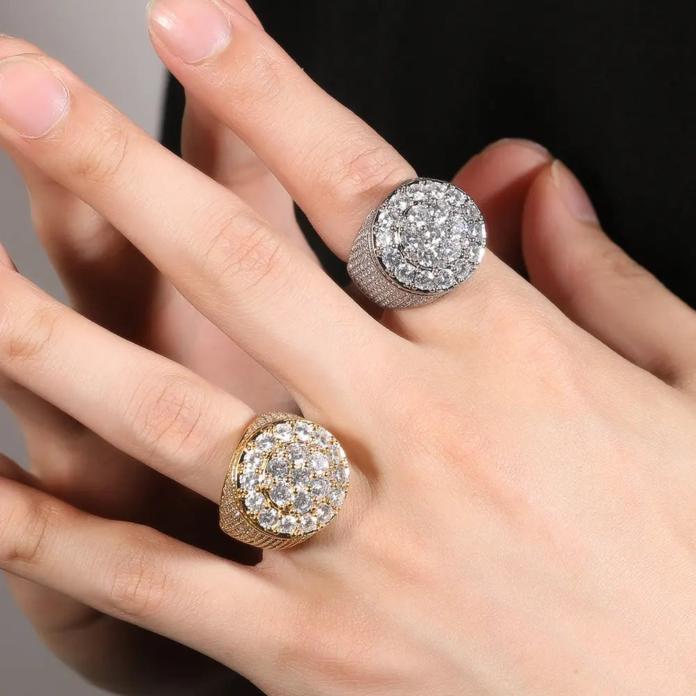 Bague Fleur Diamant Plaqué Or Vintage Hip Hop