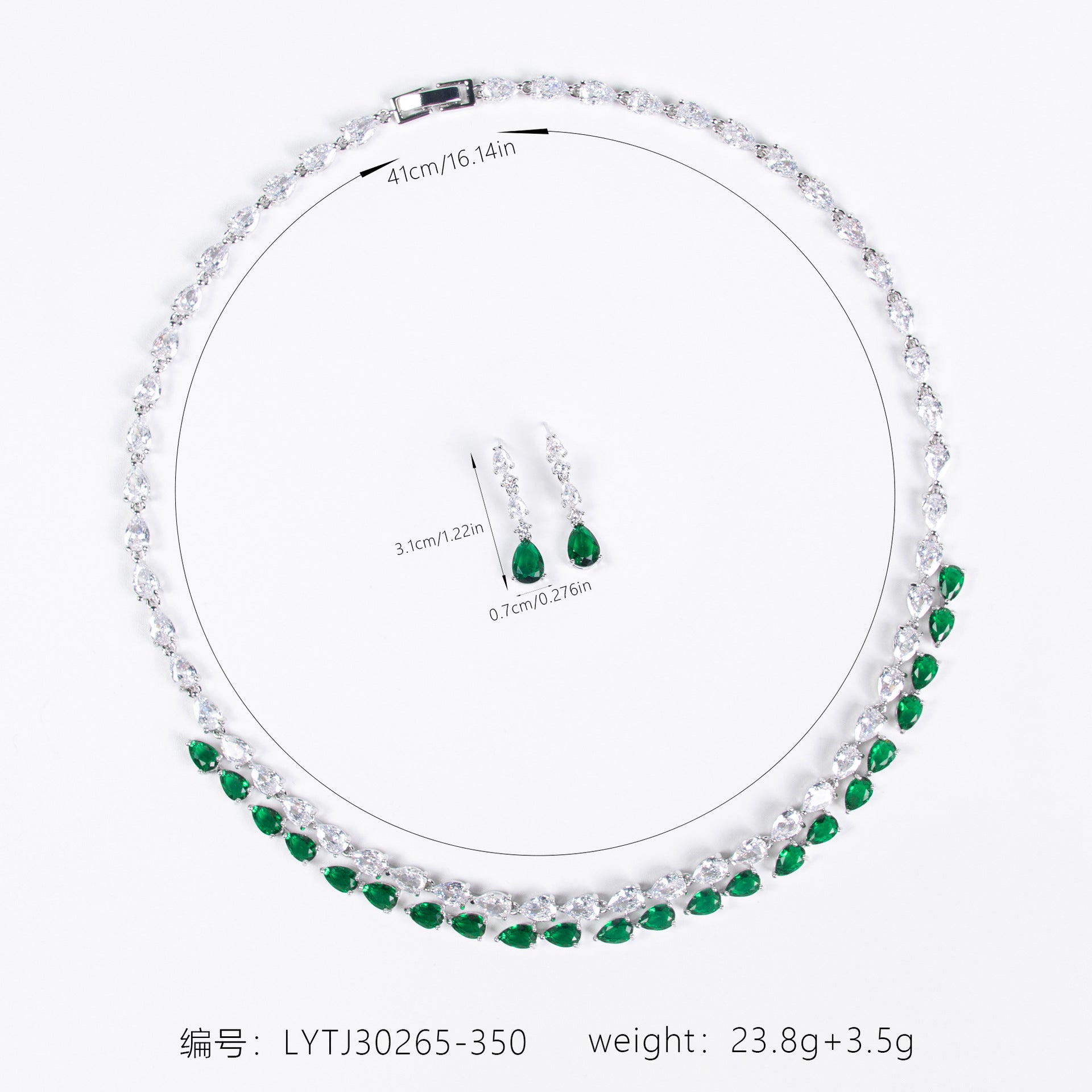 Emerald Green Teardrop Jewelry Set – Elegant Crystal Necklace Earrings