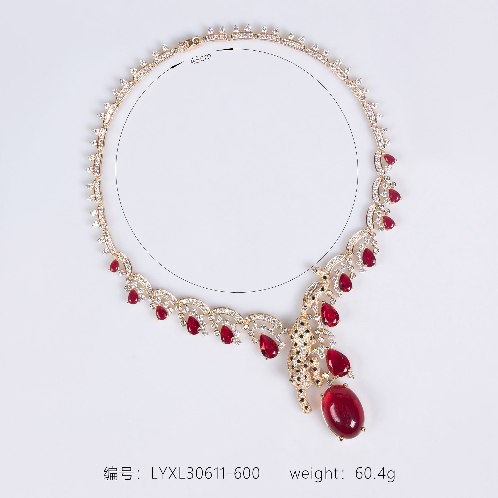 Luxury Ruby Red Crystal Leopard Pendant Necklace for Women