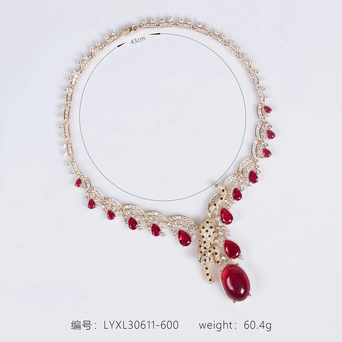 Collier pendentif léopard en cristal rouge rubis de luxe pour femme