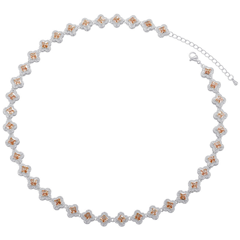 Light Luxury Copper with Colored Diamonds Lucky Clover Necklace