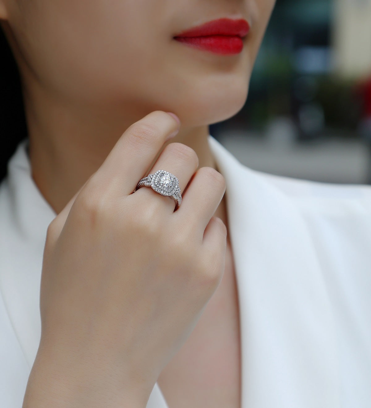 Luxury White Crystal Halo Statement Ring for Women