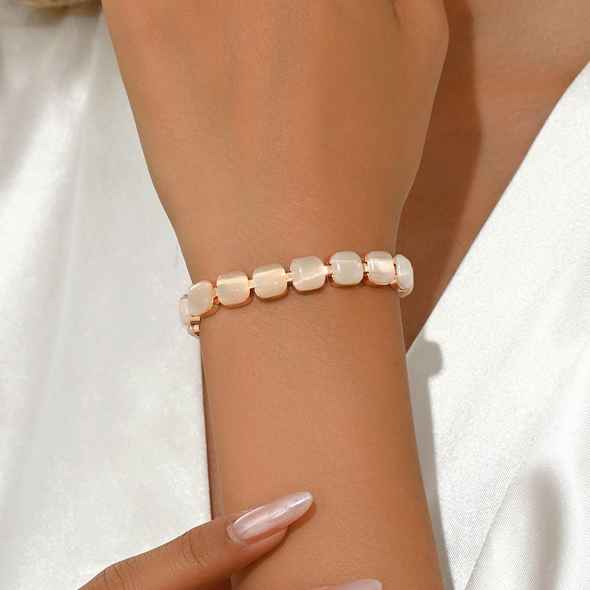 Minimalist square opal bracelet