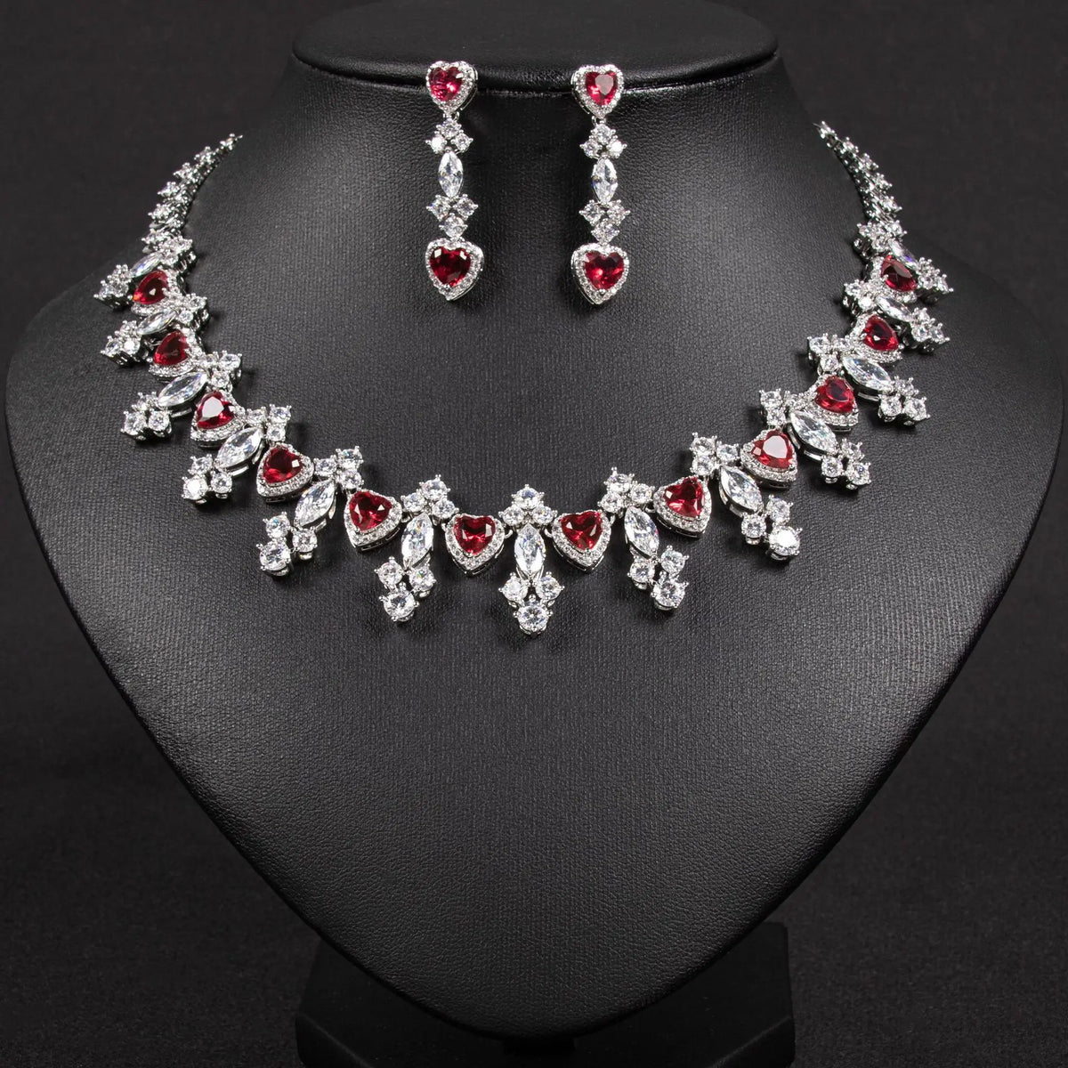 Luxury Emerald Pink Crystal Necklace and Earrings Jewelry Set