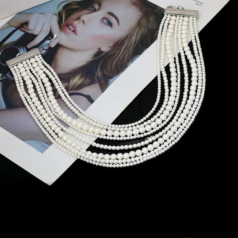 Luxury Layered Pearl Statement Necklace for Women