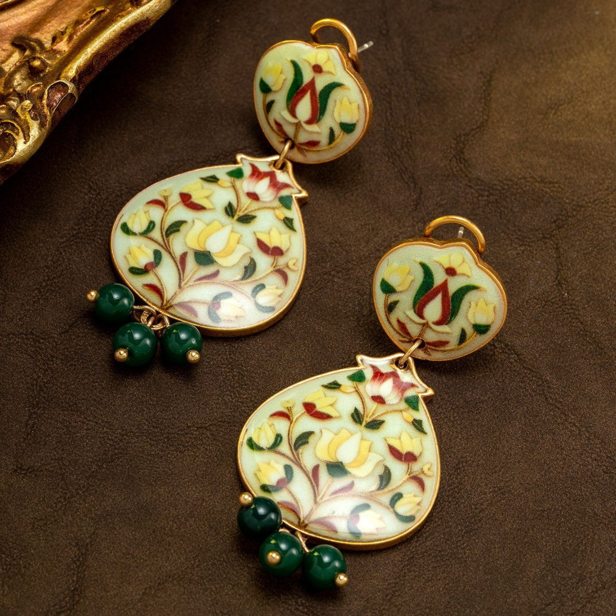 Vintage Yellow Floral Enamel Drop Earrings for Women