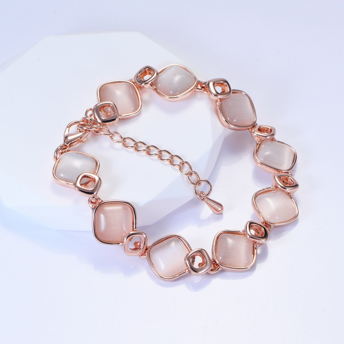 Rose gold opal geometric bracelet