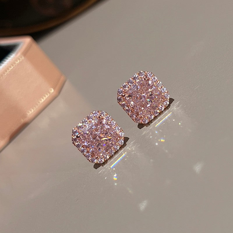 S925 sterling silver pink square diamond series