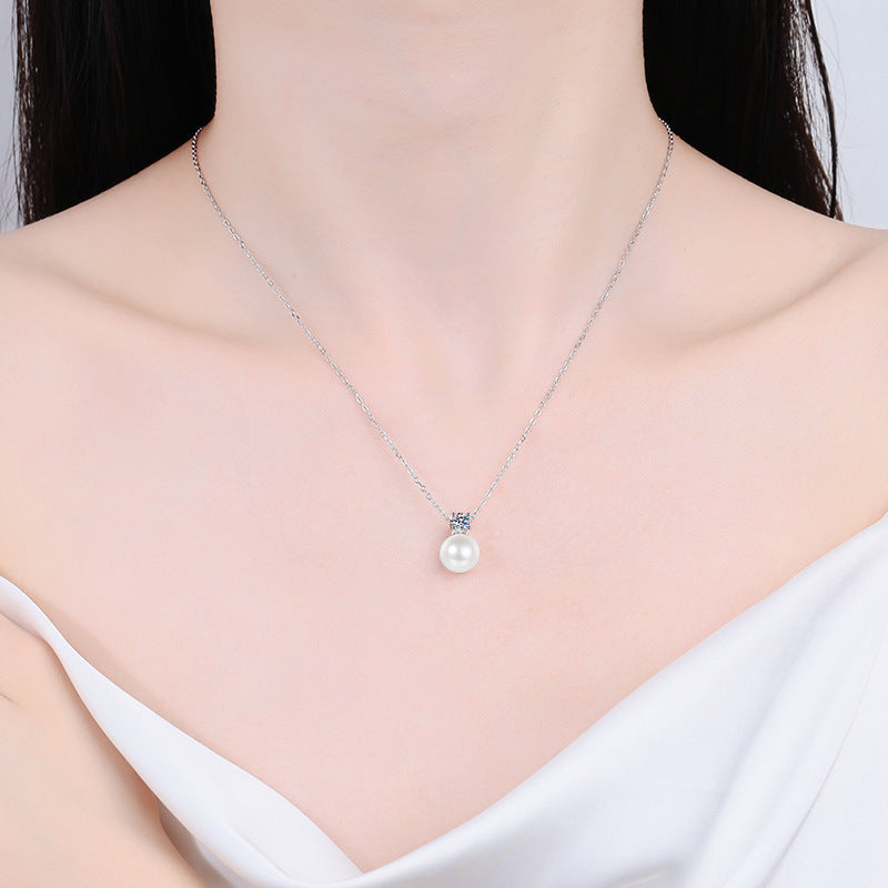 S925 Sterling Silver Pearl Mozzarella Diamond Necklace