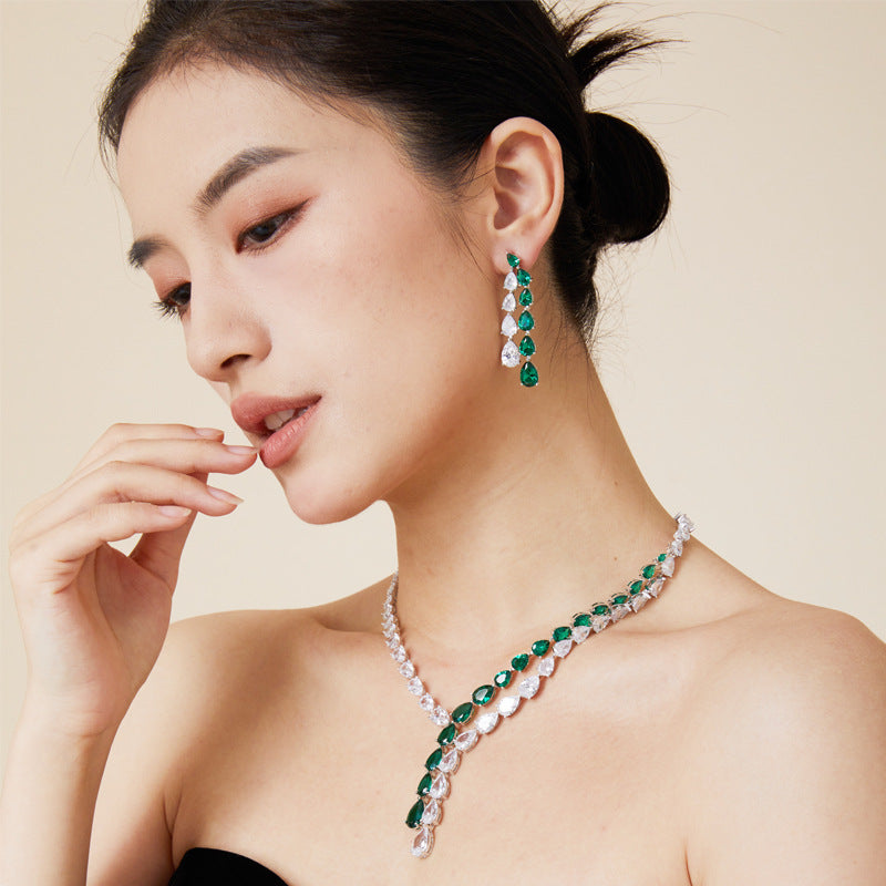 Double Pink Pear-Shaped Tassel Necklace