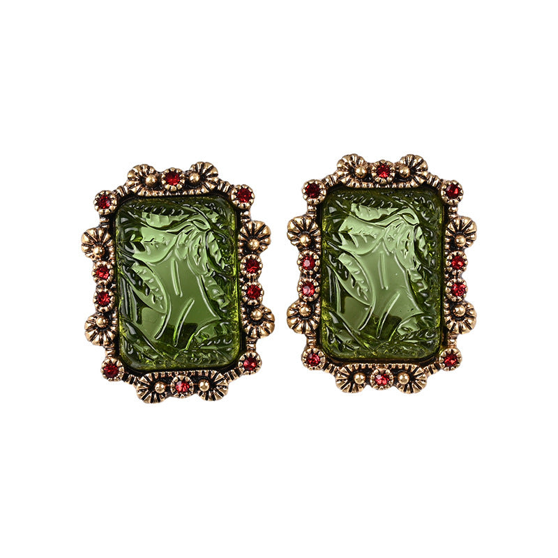 Bijoux de luxe léger, boucles d'oreilles clou émeraude, boucles d'oreilles de niche, collier pour femmes
