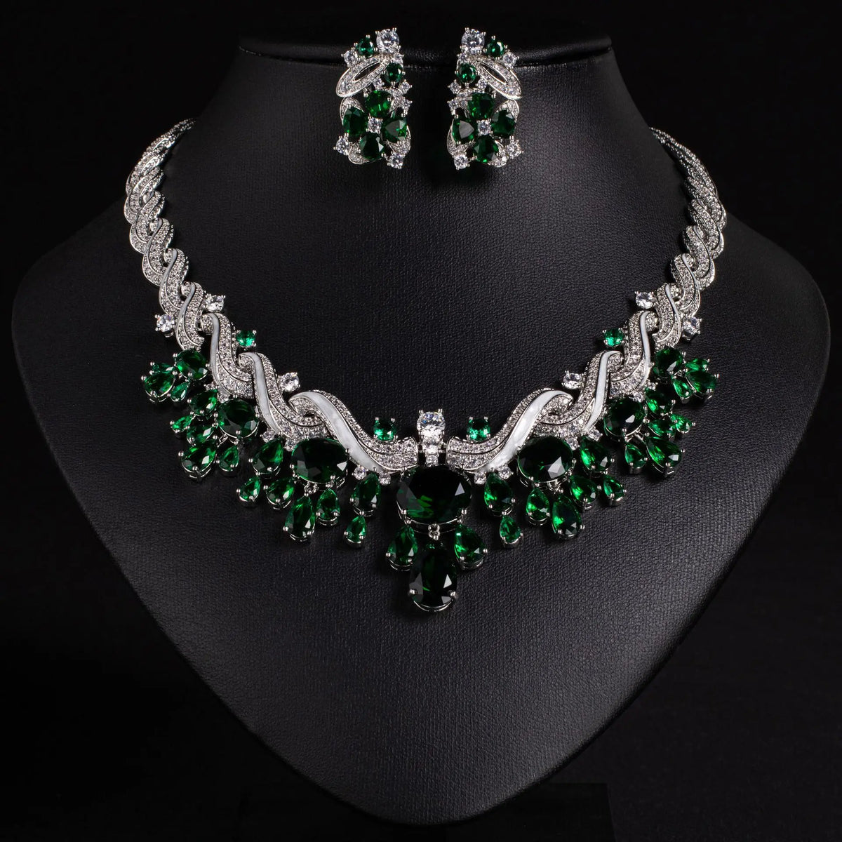 Luxury Multicolor Crystal Statement Necklace and Earrings Jewelry Set