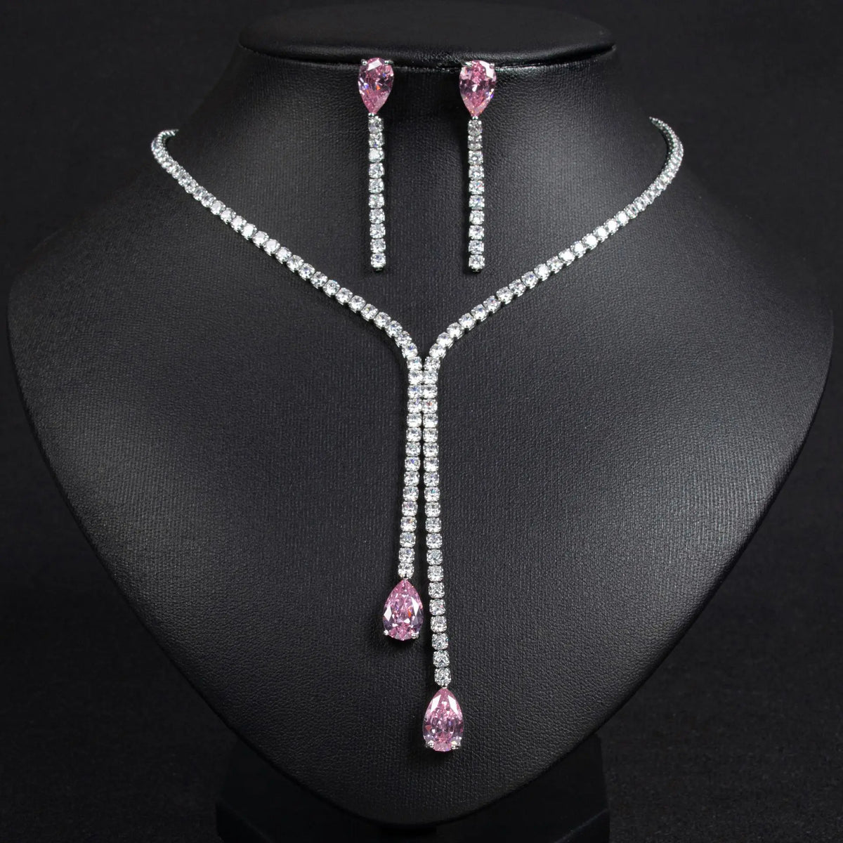 Elegant Red Crystal Y Drop Necklace and Earrings Set – Luxury Statement Jewelry Collection