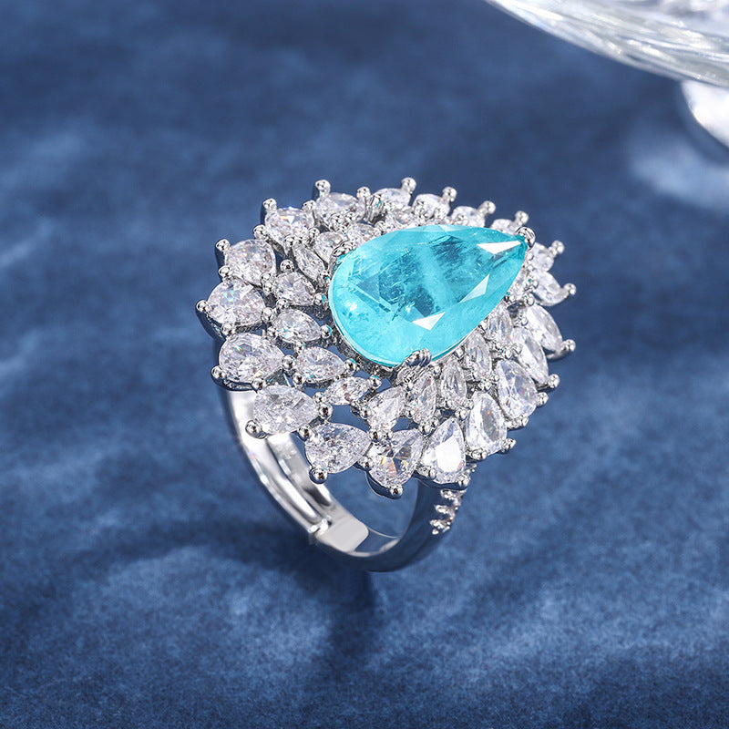 Fashion Color Treasure Paraiba Water Drop Inlaid Opal Ring