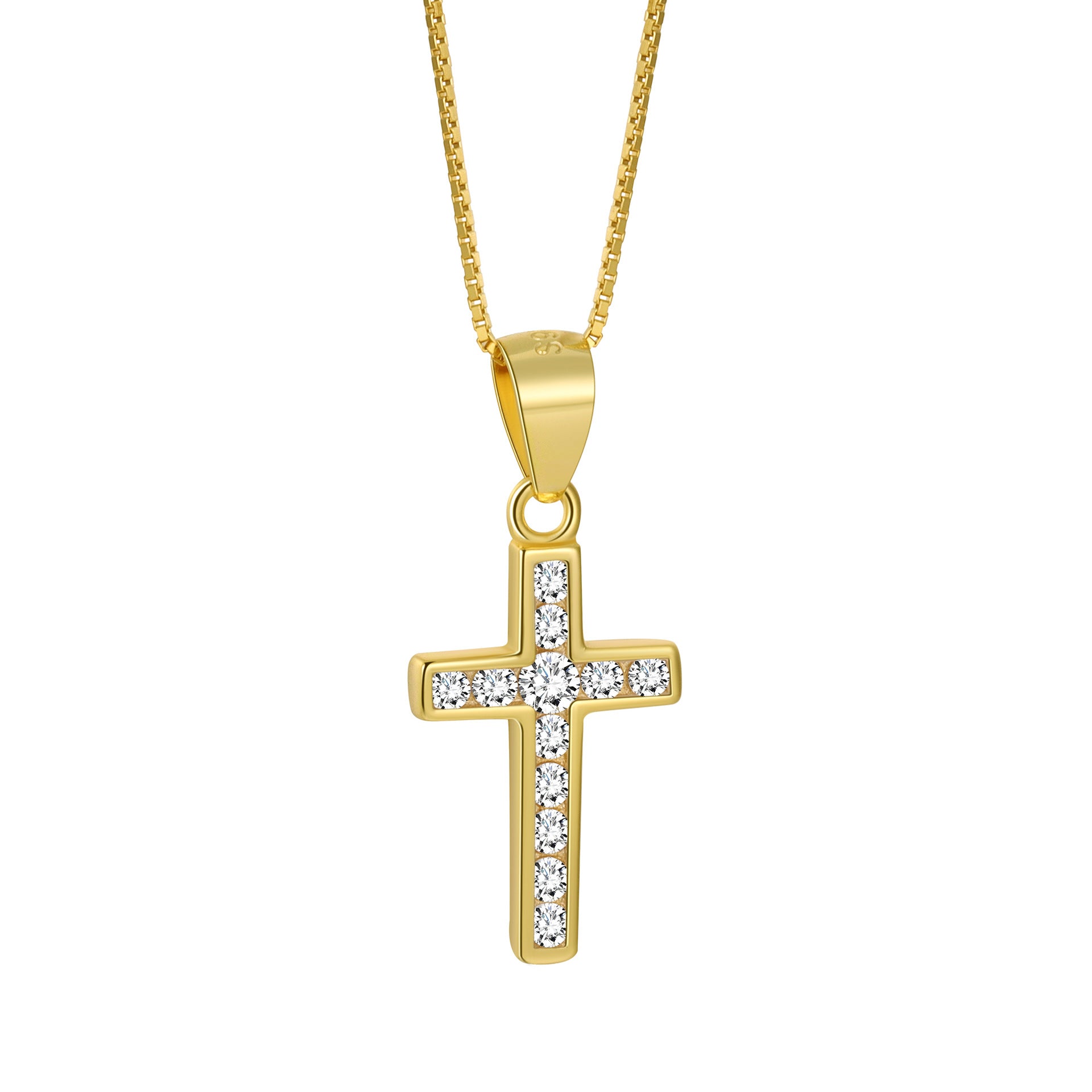 S925 sterling silver diamond inlaid simple cross pendant necklace
