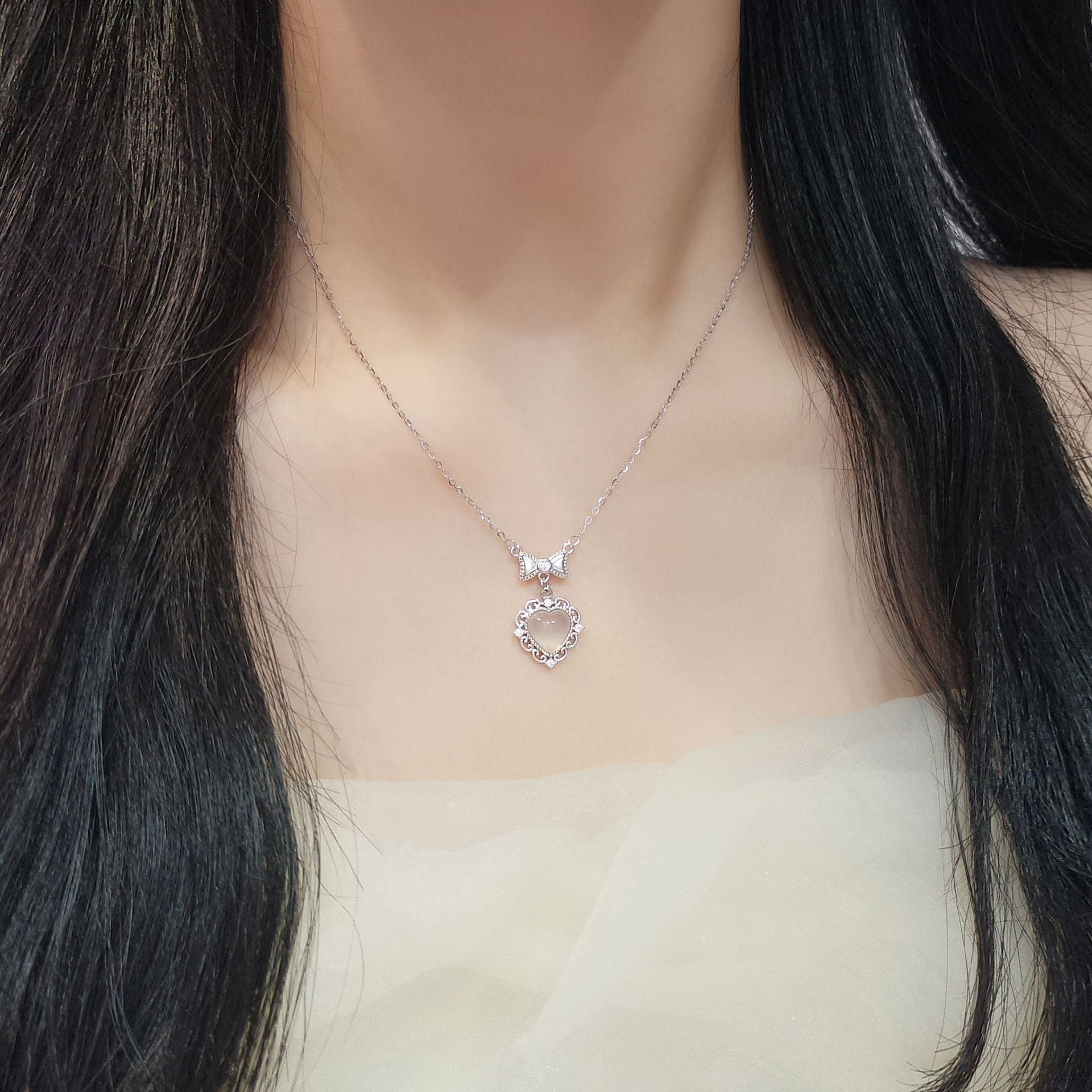 S925 Sterling Silver Chalcedony Love Necklace
