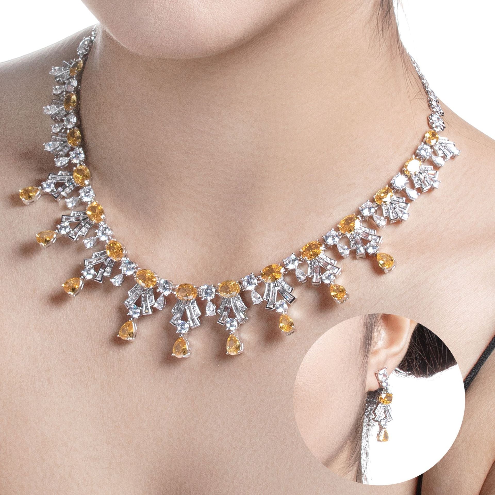 Luxury Ruby Red Gemstone Statement Necklace Set for Women – Elegant Jewelry with Matching Earrings