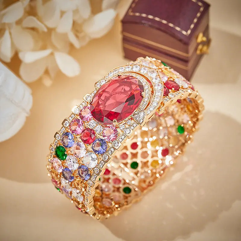 Parure Collier et Boucles d'Oreilles de Pierres Précieuses Multicolores de Luxe pour Tenues de Soirée Élégantes