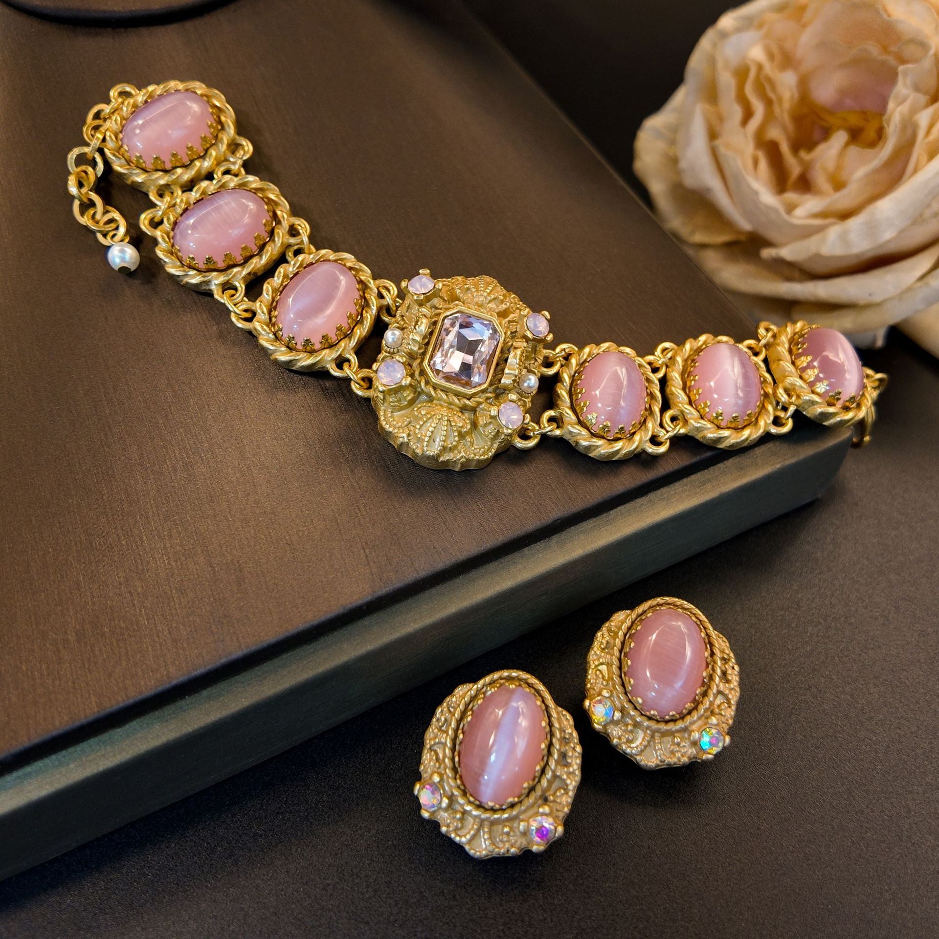 Pink opal lace diamond bracelet