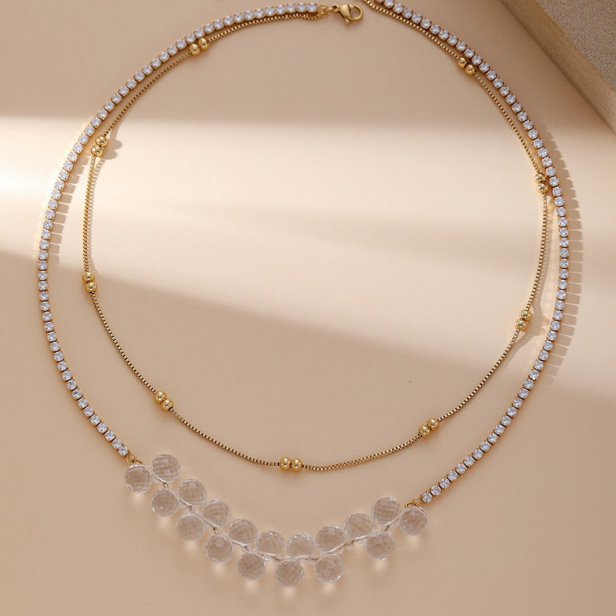 Fashion Diamond White Crystal Double Necklace