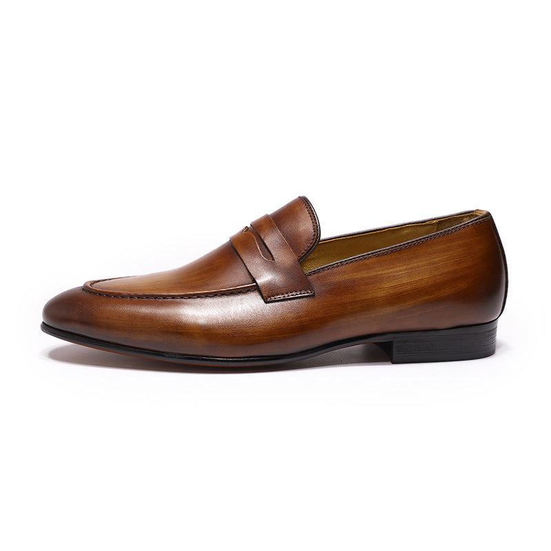 Brown Genuine Leather Business Loafers in British Style Men’s Leather Shoes