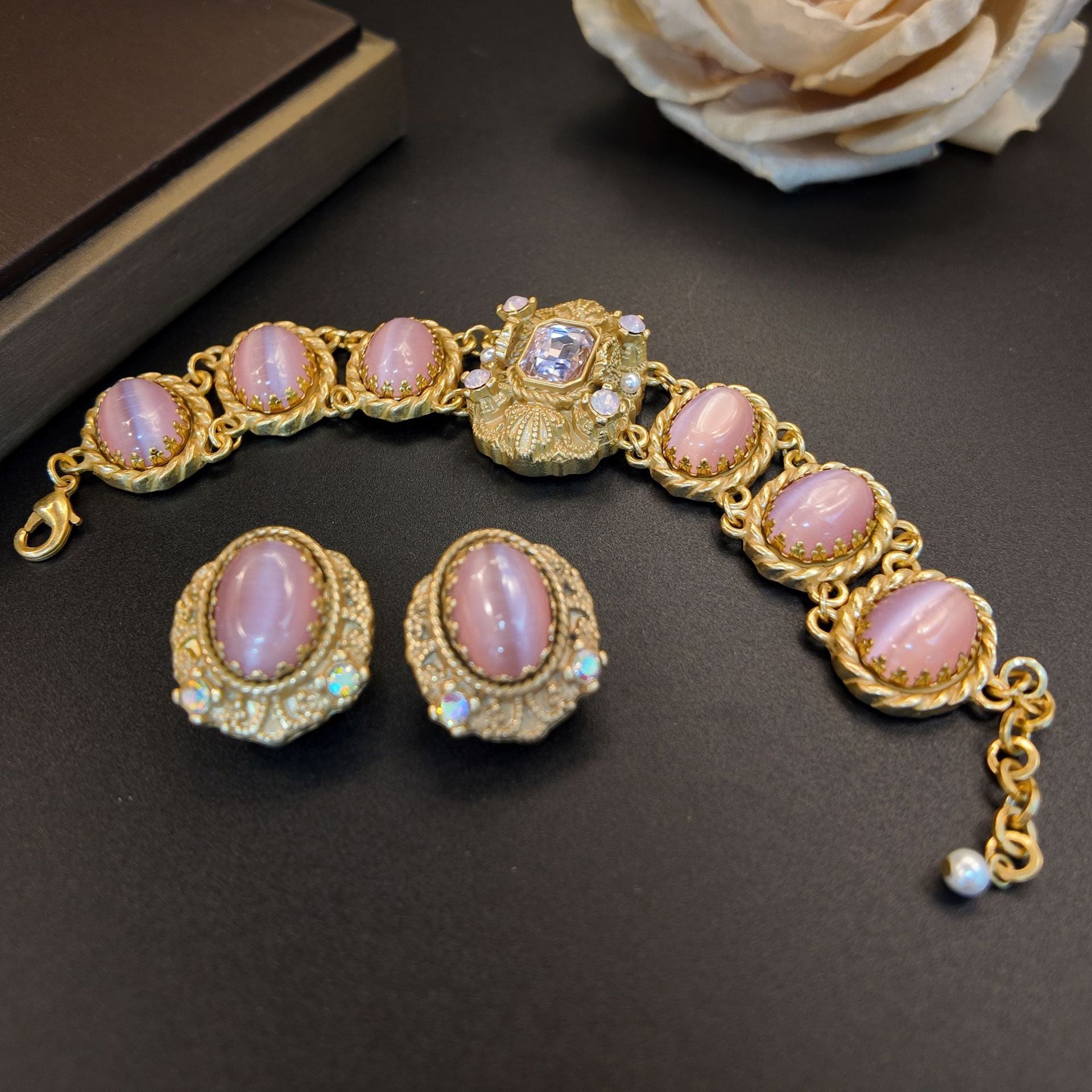 Pink opal lace diamond bracelet