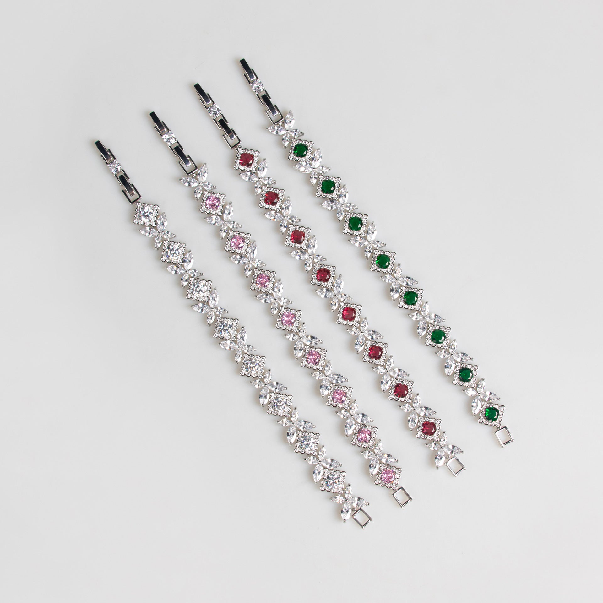 Luxury Emerald Green Crystal Necklace Earrings Bracelet Jewelry Set for Women