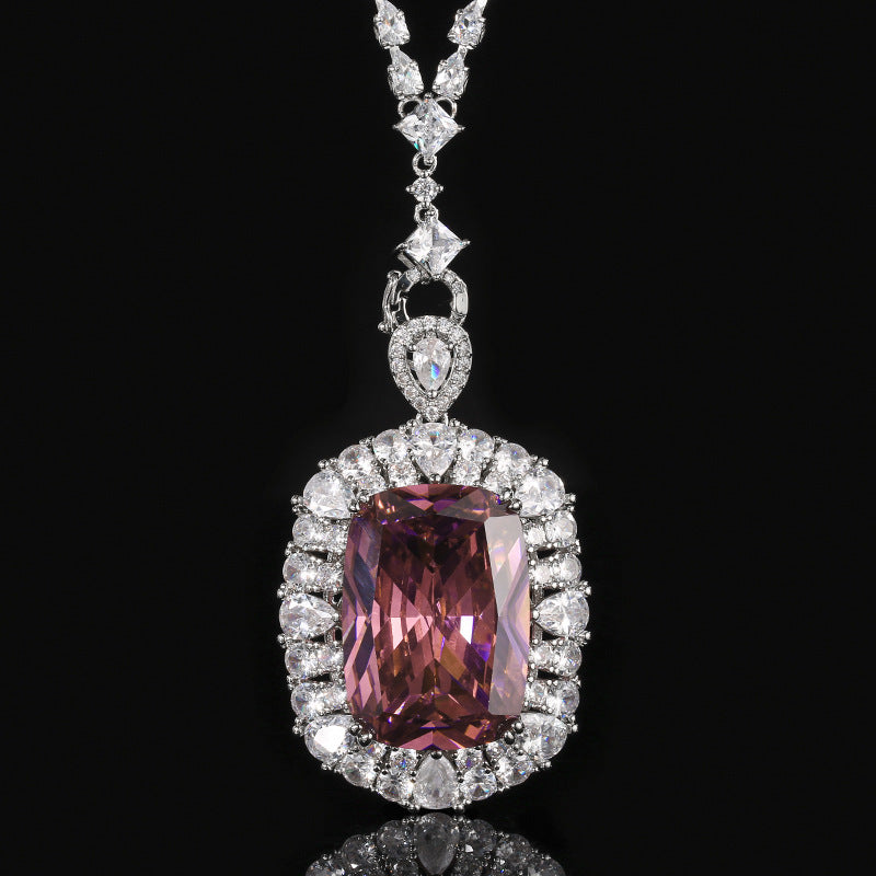 Luxury Cushion Cut Crystal Pendant Necklace for Women