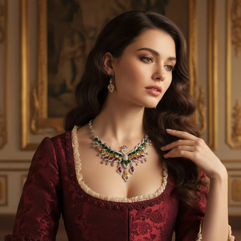 Luxury Multicolor Peacock Crystal Necklace and Earrings Jewelry Set