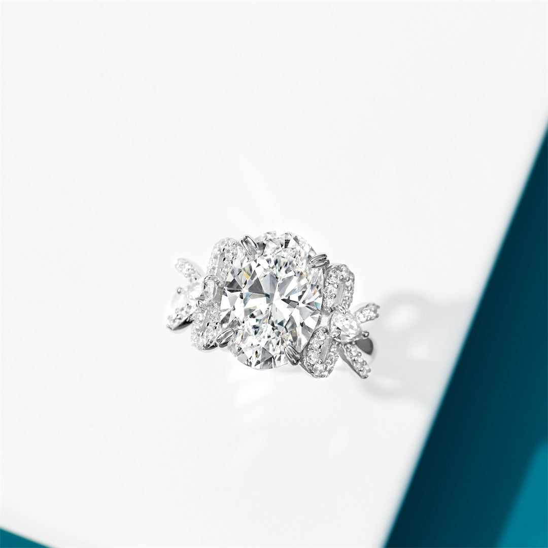 S925 Silver Butterfly Egg shaped Diamond Ring