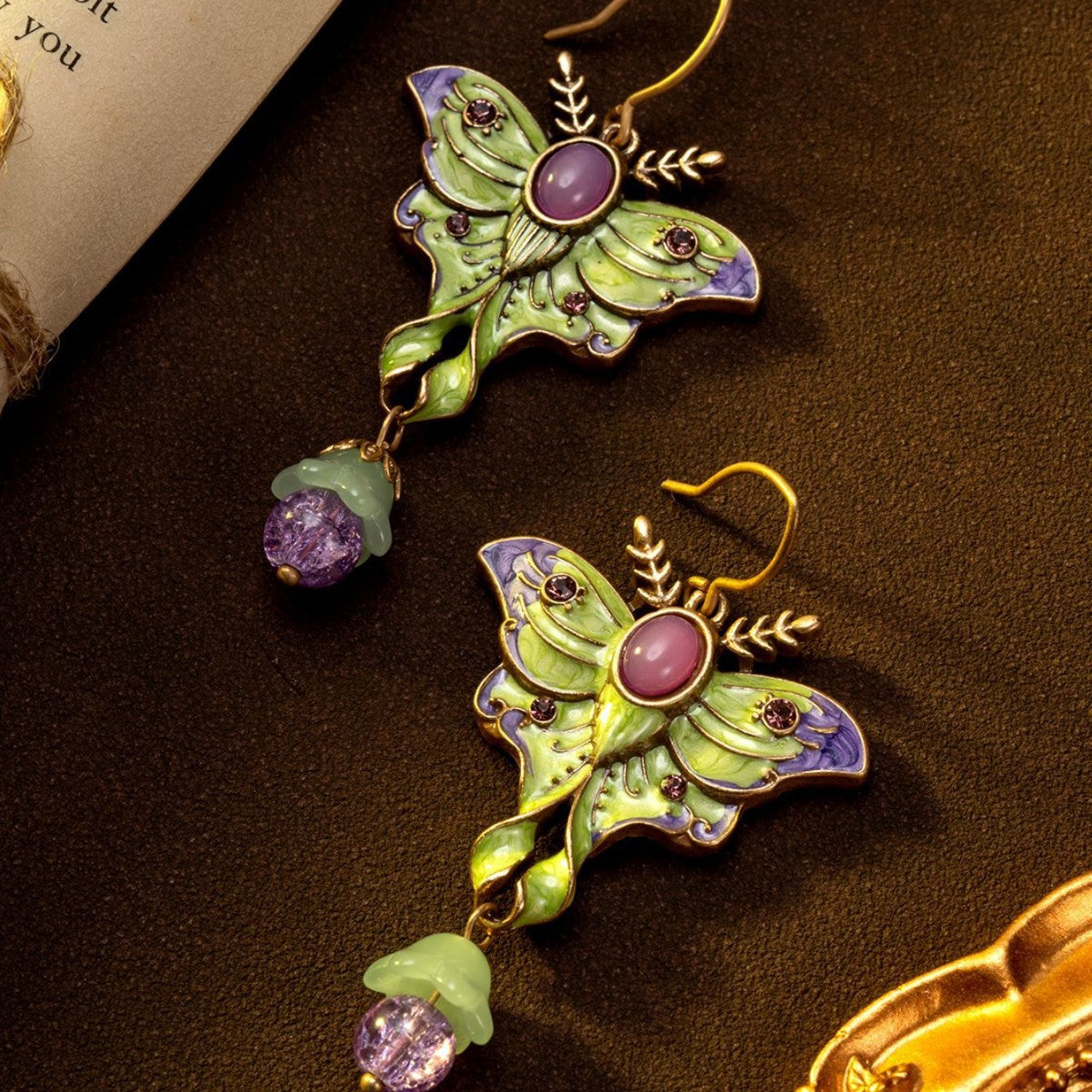 Boucles d'oreilles papillon en émail mignon médiéval