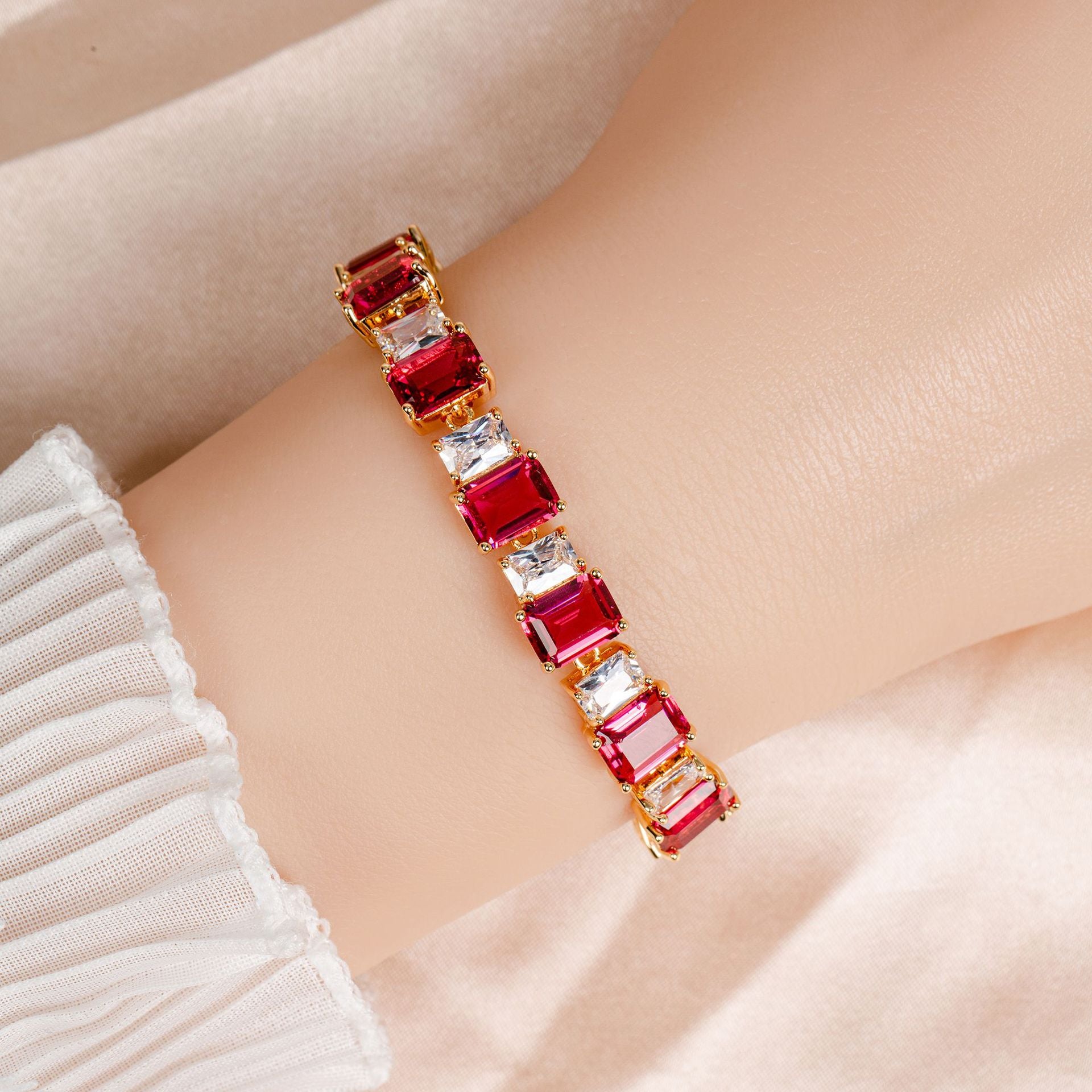 Luxury Ruby Rectangle Bracelet – Sparkling Crystal Jewelry for Women