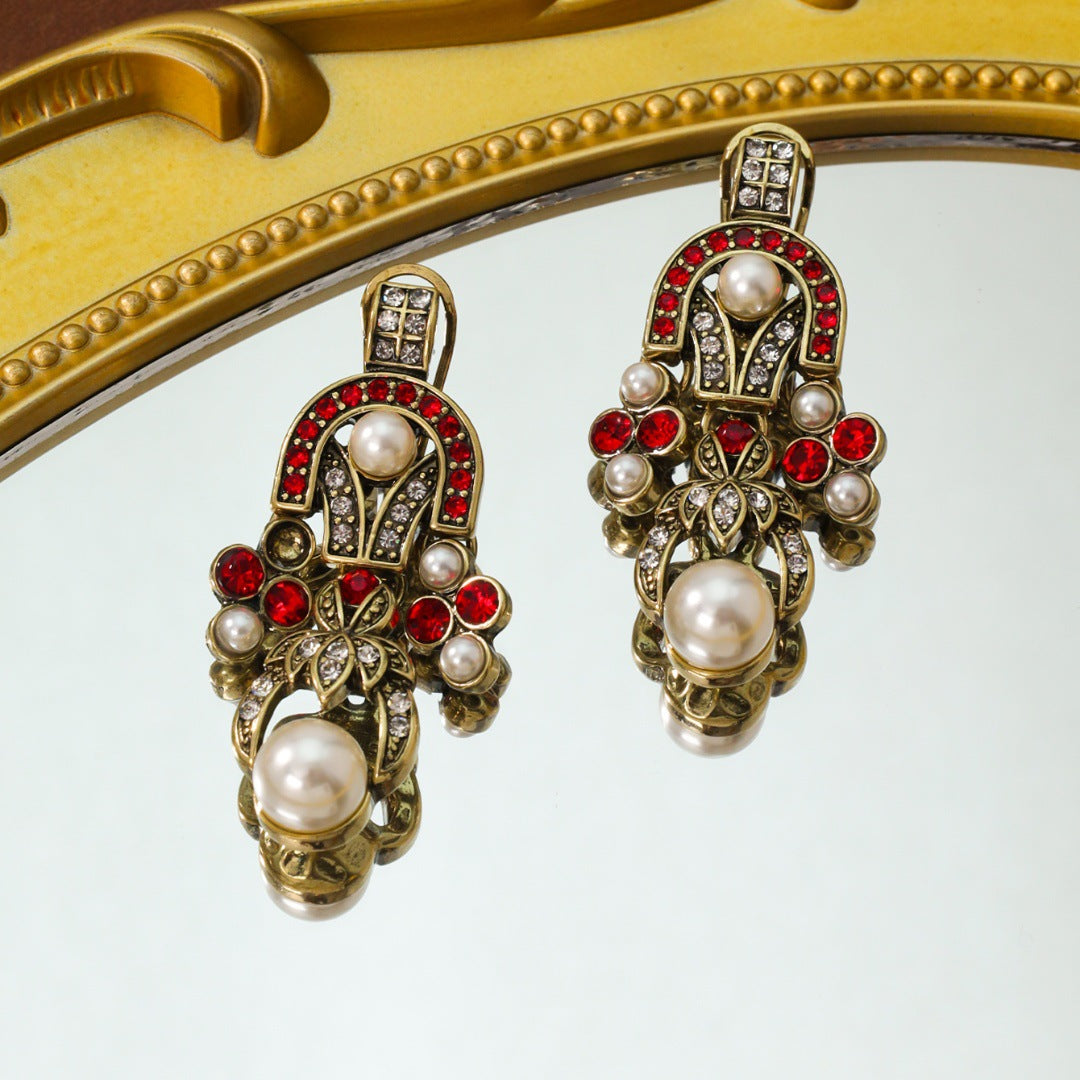 Pearl fringed necklace earrings, medieval set, earrings necklace
