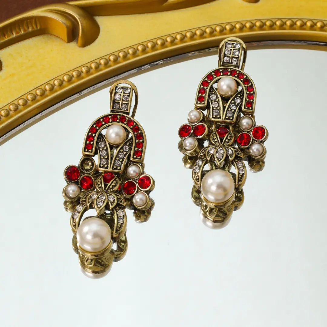 Boucles d'oreilles collier à franges de perles, ensemble médiéval, boucles d'oreilles collier