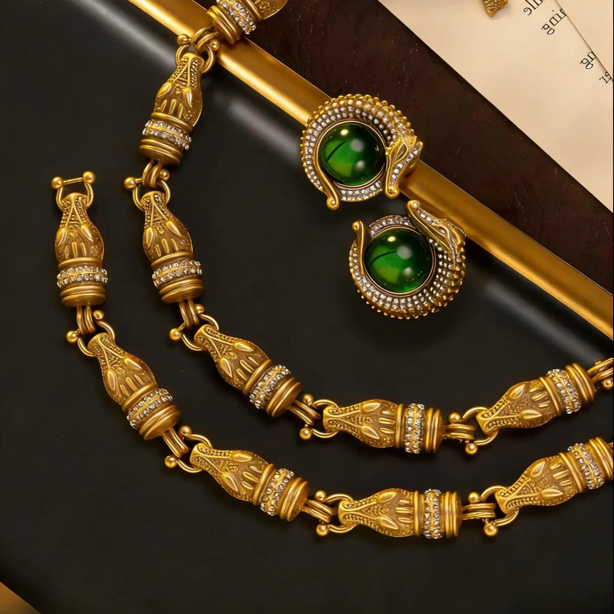 Collier diamant médiéval vintage émaillé