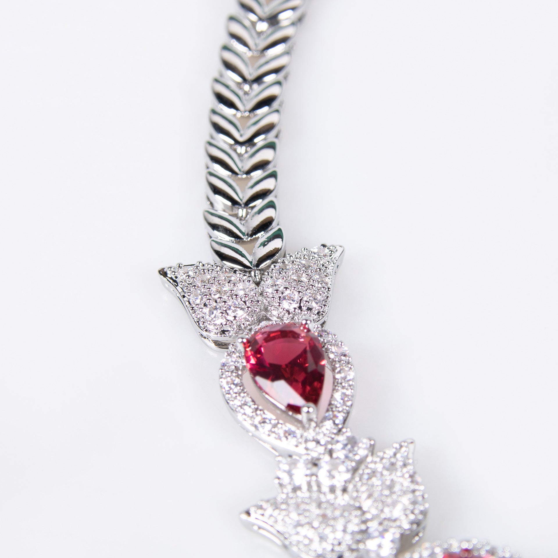 Luxury Red Teardrop Crystal Necklace and Earrings Jewelry Set for Women
