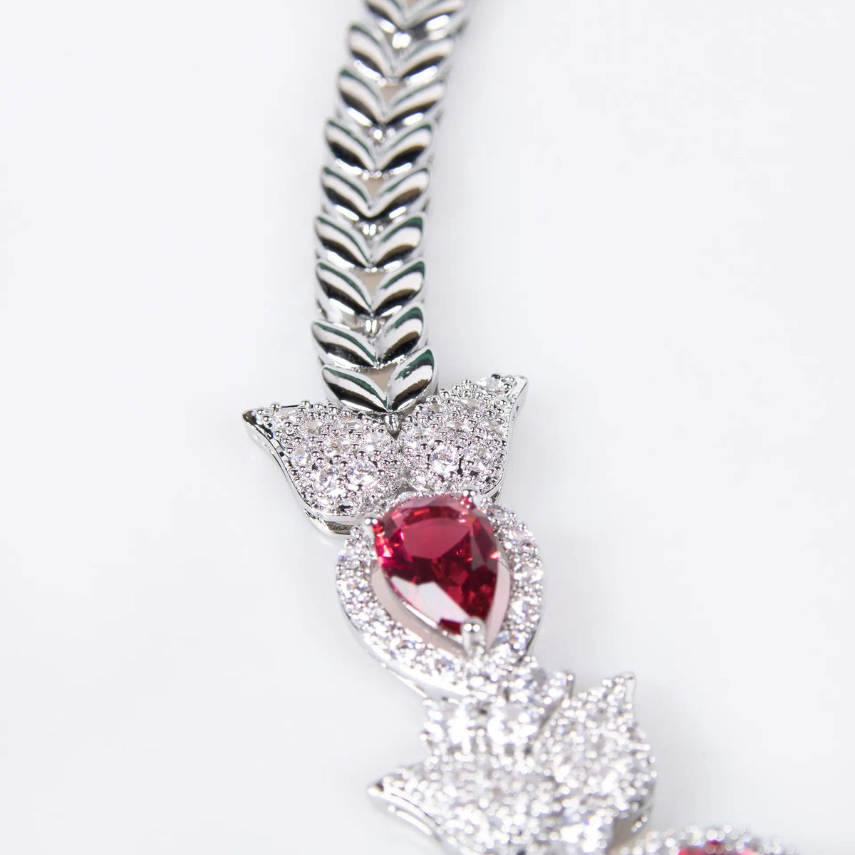 Luxury Red Teardrop Crystal Necklace and Earrings Jewelry Set for Women